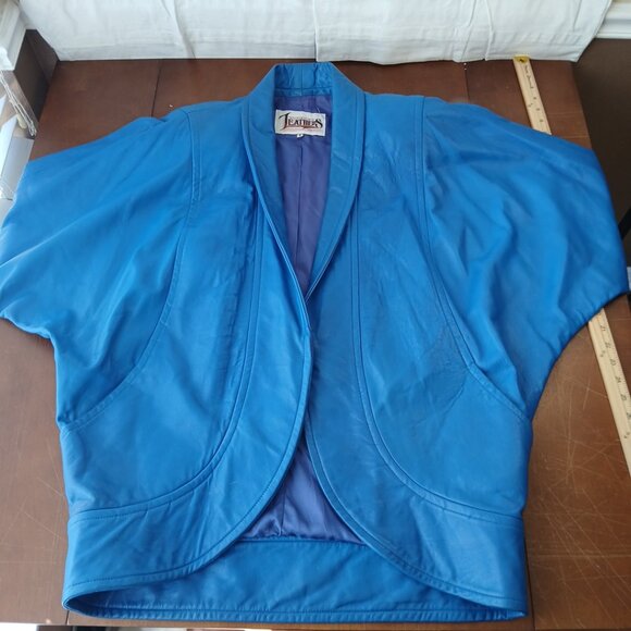 Diamond Leather American Made Woman Size S Blue Jacket Straight From The 1980's - Picture 1 of 15